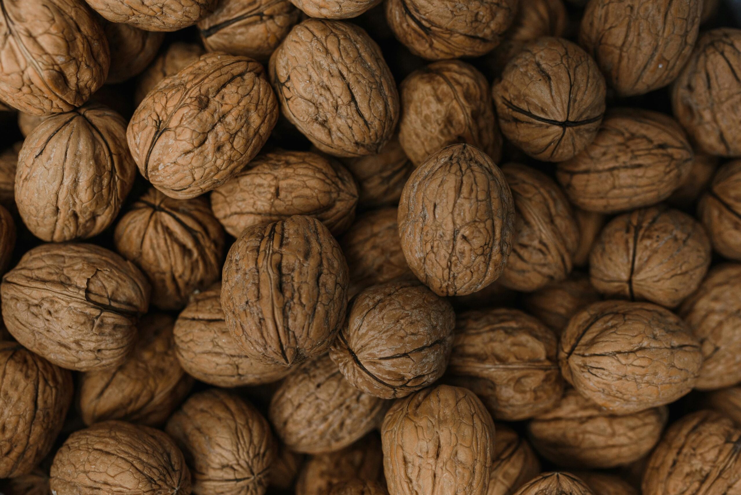 A detailed close-up of organic unshelled walnuts, perfect for healthy eating themes.